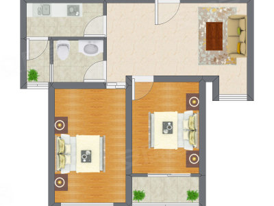 2室1厅 74.39平米户型图
