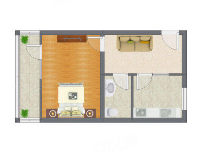 1室1厅 50.19平米户型图