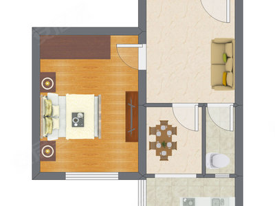 1室2厅 47.28平米户型图