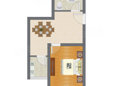 1室1厅 48.73平米户型图