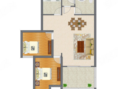 2室2厅 94.15平米户型图
