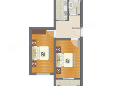 2室1厅 57.93平米户型图