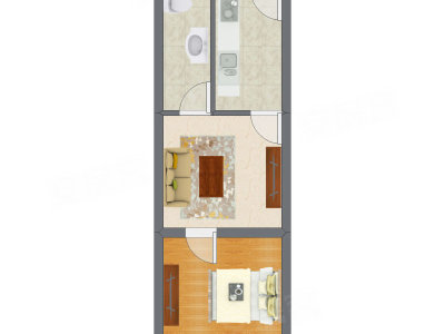 1室1厅 35.66平米户型图