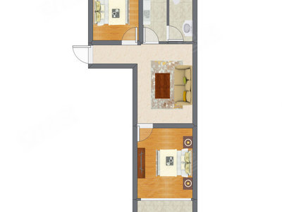 2室1厅 57.00平米