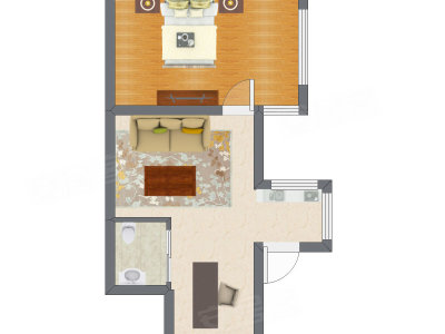 1室1厅 34.31平米户型图
