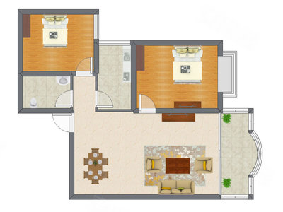 2室2厅 65.98平米户型图