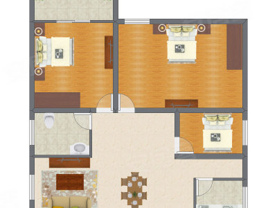 3室1厅 74.00平米户型图