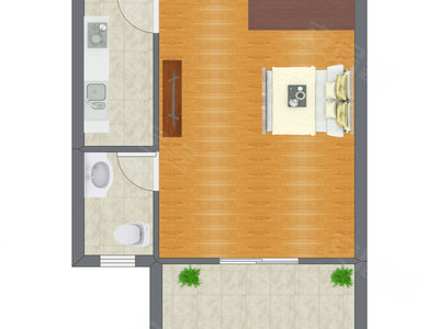 1室1厅 35.25平米户型图