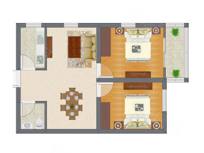 2室1厅 43.20平米户型图