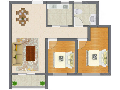 2室2厅 52.03平米户型图