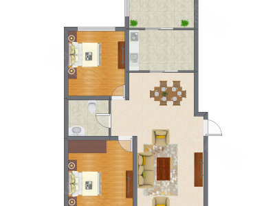 2室2厅 100.98平米户型图