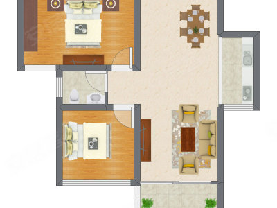 2室2厅 61.34平米户型图