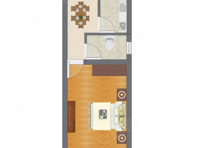 1室1厅 21.64平米户型图