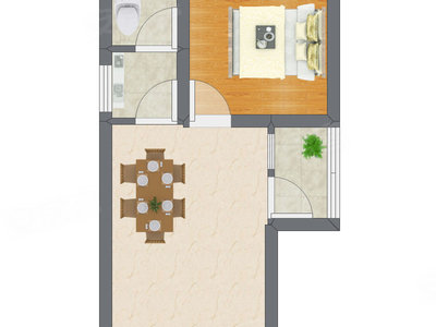 1室1厅 38.32平米户型图