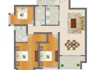 3室2厅 118.12平米户型图