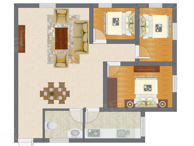 2室2厅 65.54平米
