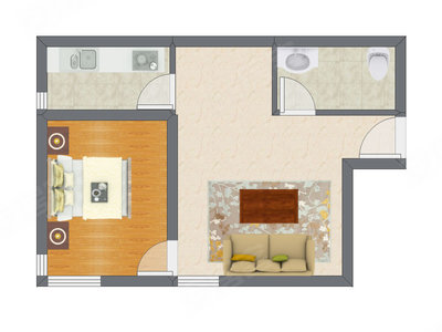1室1厅 64.39平米户型图