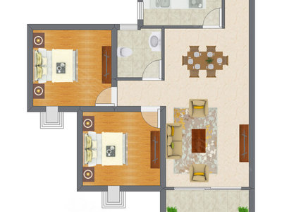 2室2厅 60.11平米户型图
