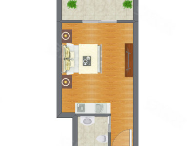 1室1厅 30.63平米户型图