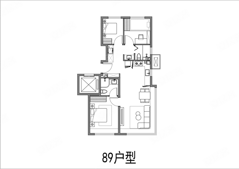 招商璀璨公元3室2厅2卫89㎡南北552万