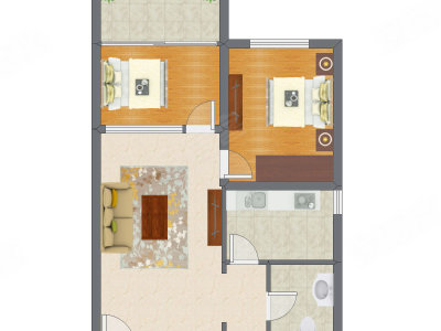 2室1厅 76.76平米户型图