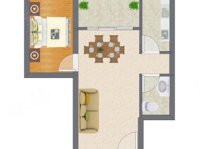 1室2厅 44.50平米