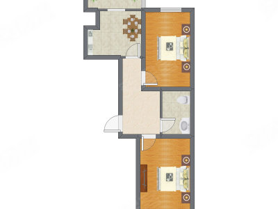2室1厅 65.38平米户型图
