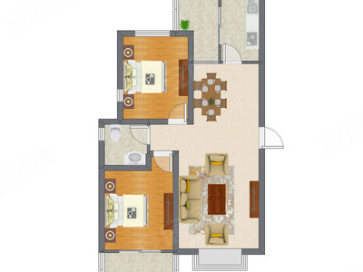 2室2厅 95.66平米户型图