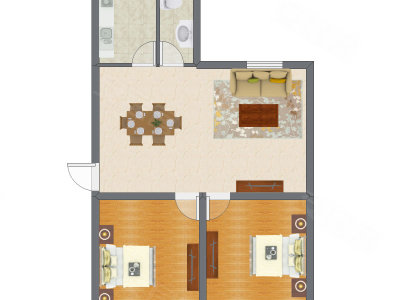 2室2厅 82.85平米户型图