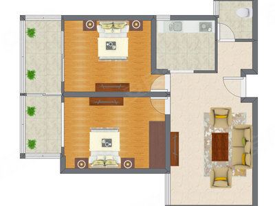 2室1厅 87.23平米户型图