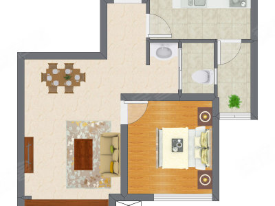 1室2厅 53.52平米户型图