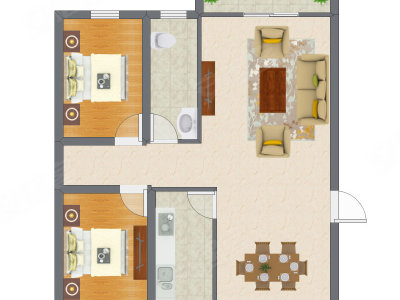 2室2厅 74.90平米
