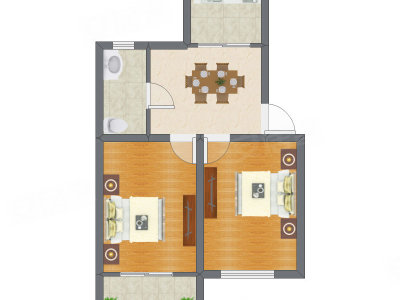 2室1厅 64.83平米