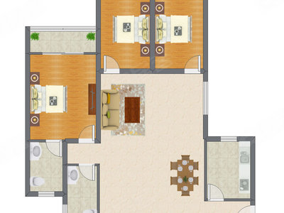3室2厅 142.98平米户型图