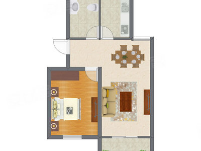 1室2厅 60.79平米户型图