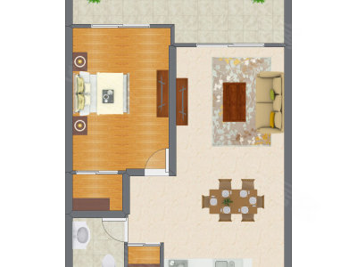 1室1厅 64.09平米户型图