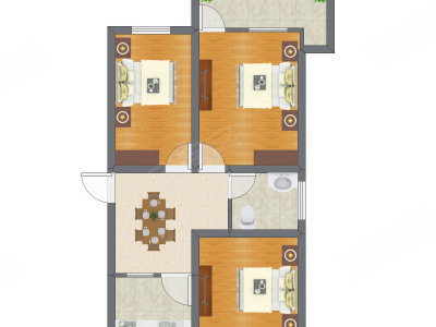 3室1厅 54.06平米