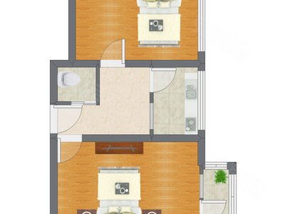 2室1厅 51.10平米