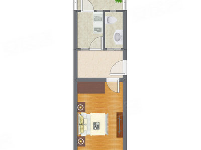 1室1厅 39.74平米户型图