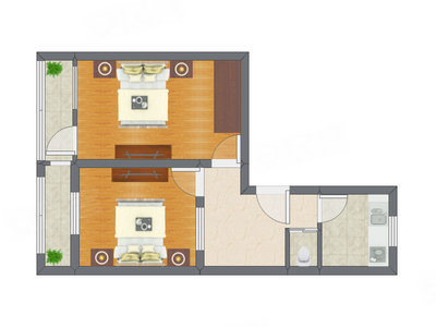 2室1厅 58.49平米户型图