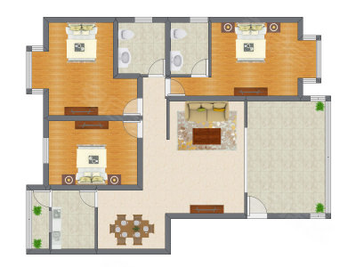 3室2厅 135.02平米户型图