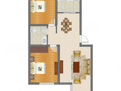 2室2厅 89.80平米户型图