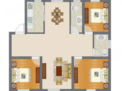 3室2厅 134.44平米户型图