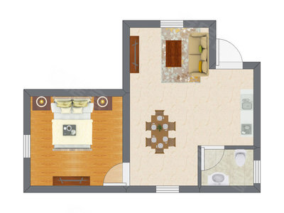 1室1厅 31.10平米户型图