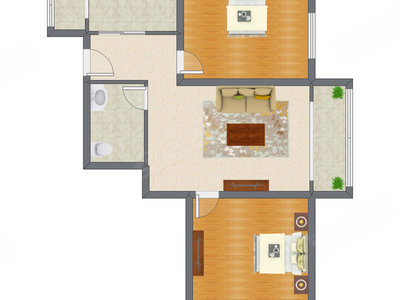 2室1厅 105.20平米