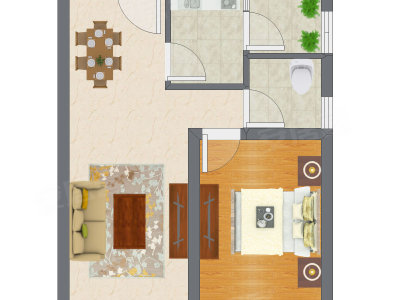 1室2厅 43.72平米户型图