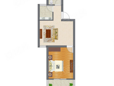 1室1厅 35.65平米户型图