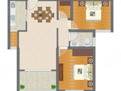 2室1厅 91.32平米户型图