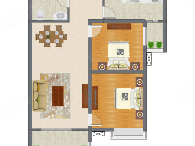 2室2厅 91.98平米户型图