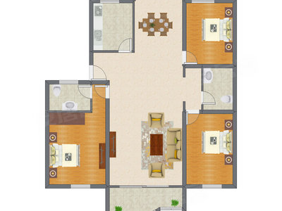 3室2厅 127.50平米户型图